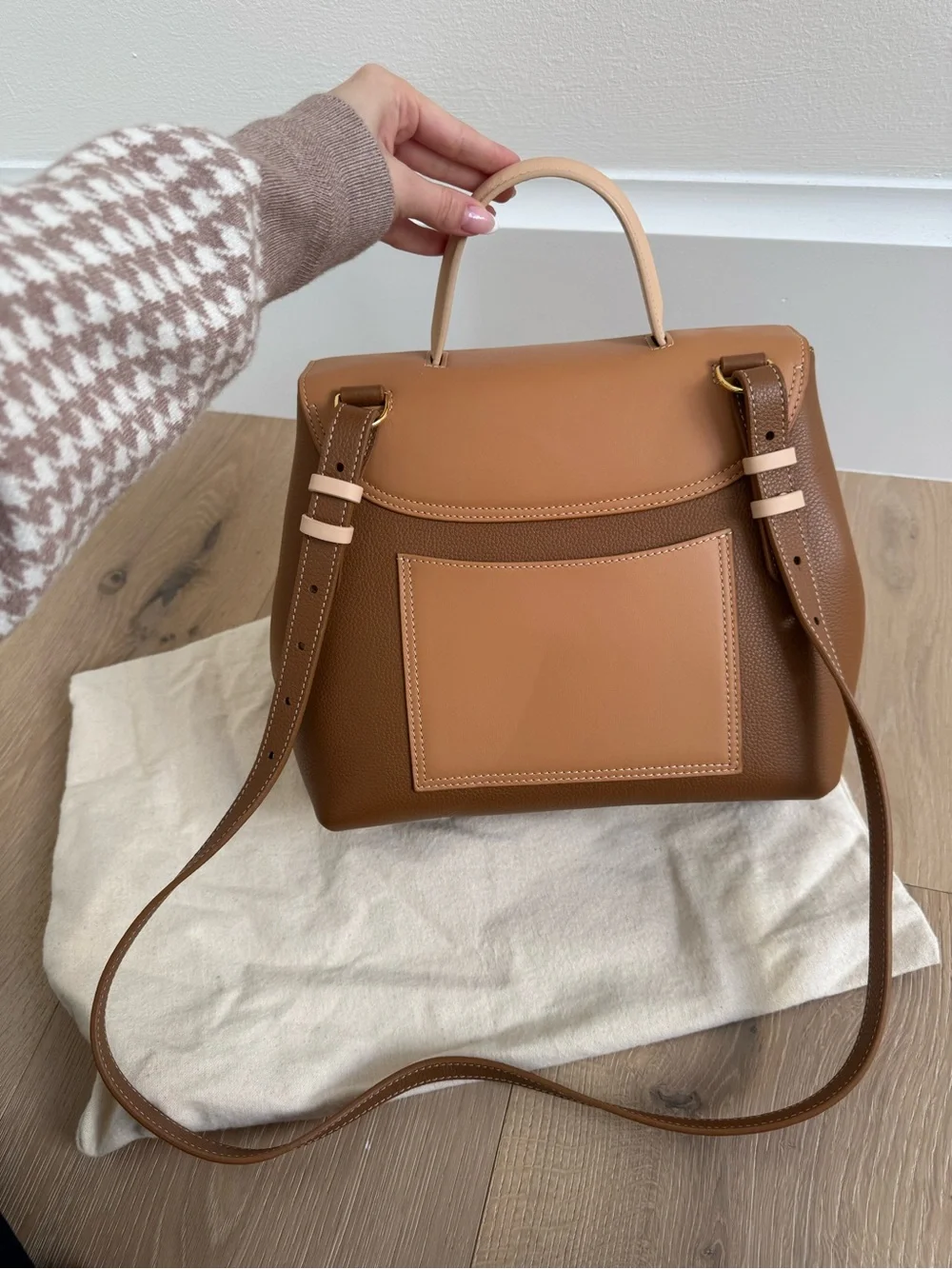 Polène tan and light-tan leather top-handle bag